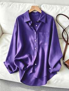 Women's Casual Loose Long Sleeve Shirt, Suitable For Spring And Autumn Commuting - Violet Purple - View 3