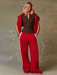 Cárdigan rojo casual para mujer - Marrón - Ver 2