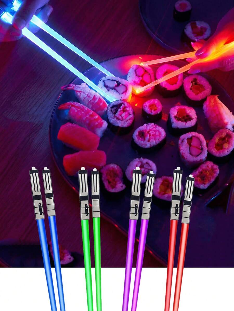Palillos luminosos - Palillos luminosos LED - Palillos de sushi brillantes reutilizables - Azul, Rojo, Verde, Morado