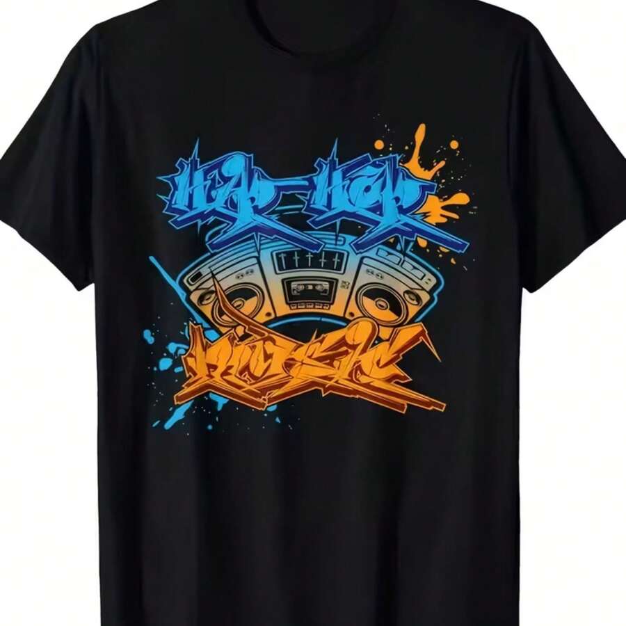 Printed T-Shirt For Men And Women - 黑色 - 查看 1