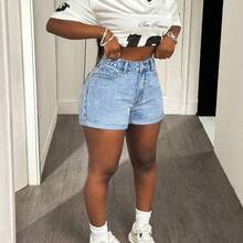 Plus Size Women Blue High Waist Casual Summer Denim Super-Short Shorts - Lavado ligero - Ver 4