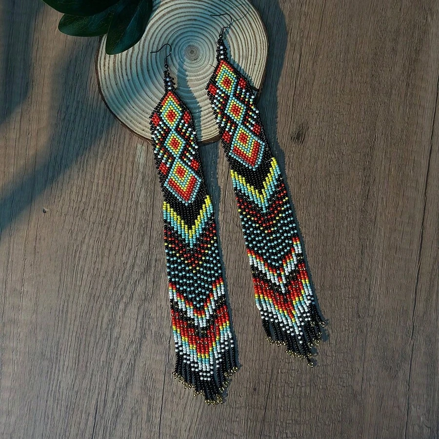 AHAYA Anting Rumbai Manik-Manik Kaca Buatan Tangan, Anting Panjang Menjuntai Hingga Bahu dengan Manik-Manik Gradien Warna-warni, Aksesori Goth Cocok untuk Pemakaian Sehari-hari, Festival, dan Pesta