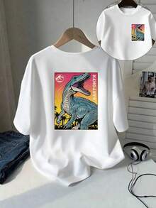 Baryonyx Dinosaur Print T-Shirt, Short Sleeve, Round Neck, Casual Spring Summer Top, Women's Clothing Y2k, T-Shirt, Shirt - 白色 - 查看 10