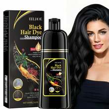 500ml Black Hair Dye Shampoo 3-In-1 - Ammonia-Free Natural Herbal Formula With Polygonum Multiflorum & Ginger, Moisturizing & Long-Lasting (30 Days) - Unisex 16.90oz, Instant Dissolve For Christmas/New Year Gifts - 黑色 - 查看 6