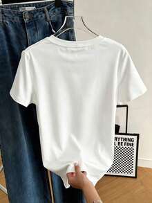 Nuevas camisetas de verano para mujer con estampado de gato, cuello redondo, color blanco, estilo casual, manga corta, holgadas, ideales para vacaciones, uso diario, ir al trabajo y estilo informal. - Blanco - Ver 2
