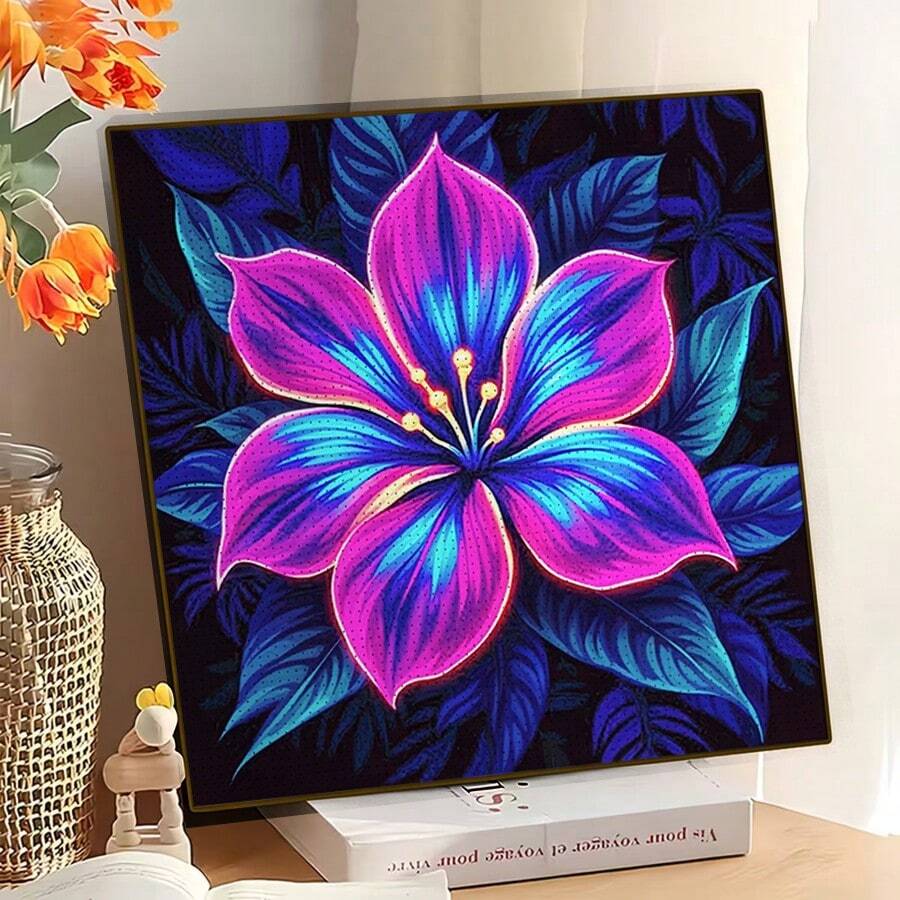 1幅全新5D圆形亚克力钻石画,霓虹花卉主题,马赛克工艺,家居墙面装饰,展现艺术氛围。纯手工制作,是送给女友、父母、朋友的理想节日礼物,寓意深刻,充满创意。不含画框。 - 圓鑽 - 查看 1