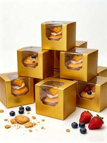 5pcs/20pcs/50pcs Window Bread Box, Pastry Box, New Large Square Cake Box, Small Kraft Paper Cupcake Box, Suitable For Cookies, Macarons, Mini Snacks, Suitable For Holidays, Parties, Paper Cup Cake Box, Birthday Gift Packaging - Multicolor - View 5
