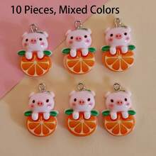 5/10 chiếc mặt dây chuyền hình chú heo cam dễ thương ngộ nghĩnh, phụ kiện làm trang sức DIY - Nhiều màu - Xem 13