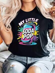 Plus Size - Plus Size - Women's Soda Pop Graphic T-Shirt - Retro 80s Pop Culture Design With Soda Can And Soda Print, Casual Short Sleeve Crew Neck Summer T-Shirt, Spring/Summer Outfits, With Colorful Soda Splashes, Y2K Style, T-Shirt - 白色 - 查看 10