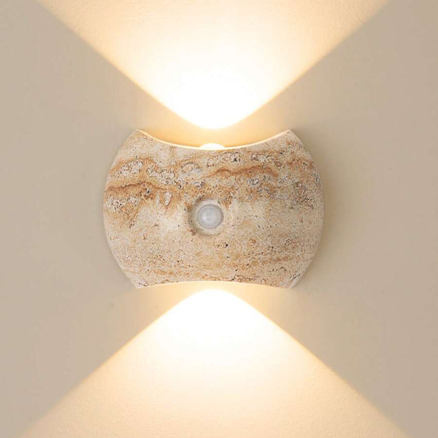 1/2 st. LED-vägglampa med dubbla huvuden och rörelsesensor, LED-nattlampa med rörelsedetektering, inomhusvägglampa med rörelsesensor, trådlös LED-vägglampa, vägglampa, batteridriven, justerbar trefärgsdimmer, lämplig för vardagsrum, sovrum, hall - modern design (1200mAh), roterbar, bärbar