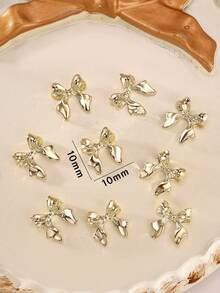 10pcs Gold Ribbon Bow Nail Decorations, Luxury Alloy Gold Metal Jewelry, Nail Art Supplies, Nail Gems - Multicolor - View 3