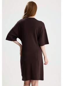 RoseArya Cotton Front Tie Detail Above Knee Dress - Coffee - View 6
