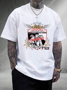 Y2K Charface Crooks Graphic T-Shirt For Men And Women - Vintage Trouble Makers Print, Retro Hip Hop Streetwear Style, White Crew Neck, Short Sleeve, Soft And Breathable, Ideal For Summer And Everyday Wear, Featuring The Iconic Crooks Logo. A Short-Sleeved T-Shirt Suitable For Home, Everyday Wear, Parties, And Travel, Perfect As A Gift For Friends Or Family. - 白色 - 查看 5