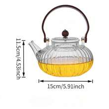 1pc 900ml High Borosilicate Glass Teapot, Pumpkin Shaped Design With Striped Pattern, Reusable English Afternoon Tea Pot, Suitable For Home, Restaurant, Party, Mother's Day, Halloween Gift - Multicolor - View 9