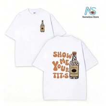 Leopard Print Elements, SHOW ME YOU TITOS Humorous Text Memes, Men's Washed Double-Sided Printed Vintage T-Shirt, Women's Machine Washable And Washable Old T-Shirt,Durable And Comfortable Fabric, Street Fashion Sense,Suitable For Daily Commuting - 白色T卹 - 查看 1