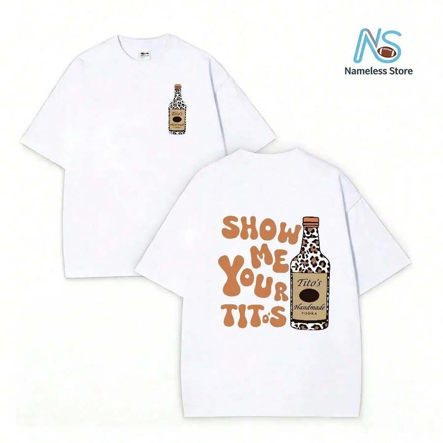 Leopard Print Elements, SHOW ME YOU TITOS Humorous Text Memes, Men's Washed Double-Sided Printed Vintage T-Shirt, Women's Machine Washable And Washable Old T-Shirt,Durable And Comfortable Fabric, Street Fashion Sense,Suitable For Daily Commuting - 白色T卹 - 查看 1