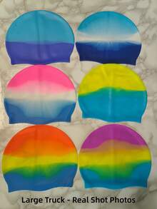 1 pieza Gorro de natación para mujer de alta elasticidad y sin ataduras, gorro de natación de silicona unisex para adultos, gorro de natación de silicona de colores - Multicolor - Ver 9