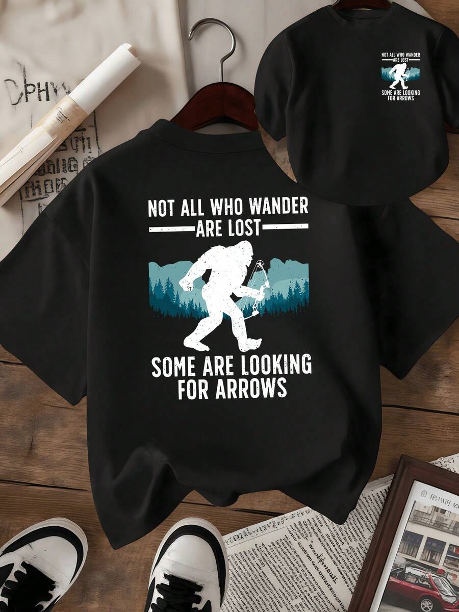 A Mythical Creature Walking Through Mountains And Forests Symbolizes The Inner Search And Connection With Nature. Women's Double-Print Casual T-Shirt, Comfortable For Urban And Outdoor Adventures. - 黑色 - 查看 1