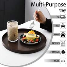 1/2pcs ABS Plastic Round Tray, Minimalist High-End, Multi-Purpose Storage, Suitable For Breakfast, Snacks, Desserts, Fruits, Coffee/Tea Sets, Cosmetics, Candles, Plants Display, Garden Party, Picnic, Christmas, Thanksgiving, Halloween, Home, Kitchen, Bathroom, Living Room, Dining Room, Office, Retail Store Decor - Dark Wood Color - View 6