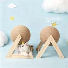 实木剑麻猫抓球，耐用猫抓玩具，三角形带球猫抓柱，直立式剑麻猫抓球，创意不掉毛猫抓柱，天然剑麻球形猫抓柱 - 一個抓球 - 查看 1