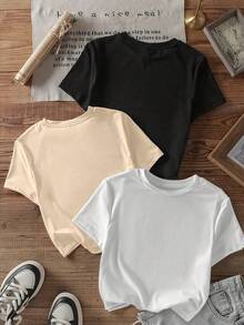 Camiseta casual de manga larga con cuello redondo y estampado de cerezas, de corte ajustado, perfecta para el verano. - Blanco - Ver 3