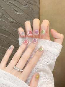 10pcs Handmade,Nail,Press On Nails,Valentine's Day,Gift,Spring And Summer Nails,Medium Long Nails, Pointed Nails,Summer Nail Design,Nails Press On,Press On Nails Short,Fake Nails,Short Nails,Press On Nails Acrylic,Handmade Press On Nails,Detachable And Reusable ﻿ - Multicolor - View 8