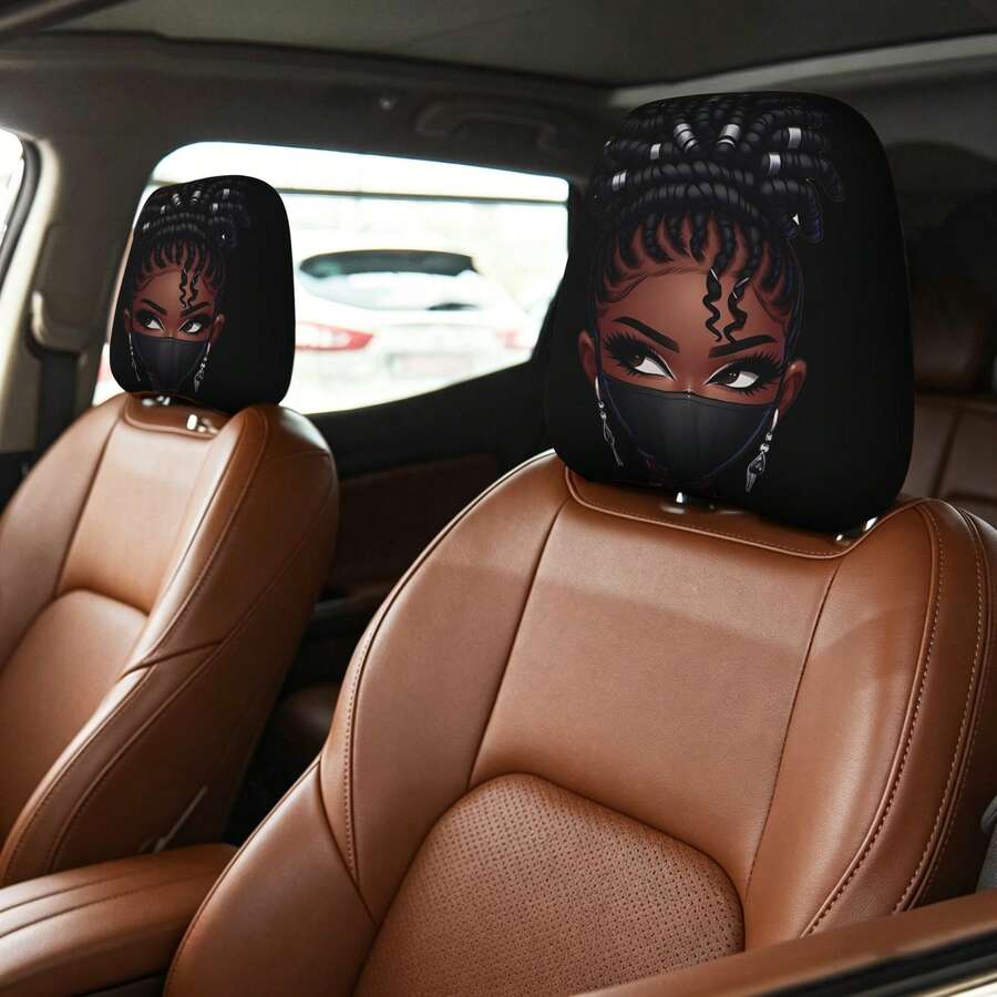 2 piezas Fundas de reposacabezas de coche con estampado artístico, accesorios interiores de coche para mujer - impresiones personalizadas - Ver 1