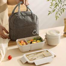 1 pieza Caja Bento - Beige - Con utensilios, Caja de almuerzo para adultos apta para microondas, Contenedor de almacenamiento de alimentos dividido, Bolsa de almuerzo bento aislada, Caja de almuerzo de gran capacidad, Caja bento de almuerzo a prueba de fugas - Multicolor - Ver 6