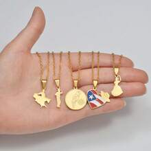 1 Stück Puerto Rico Spanische Kanarische Inseln Tanz Anhänger Halskette PR Vogel & Blume Herzförmige Nationalflagge Schmuck - Verschiedenfarbig - Übersicht 5
