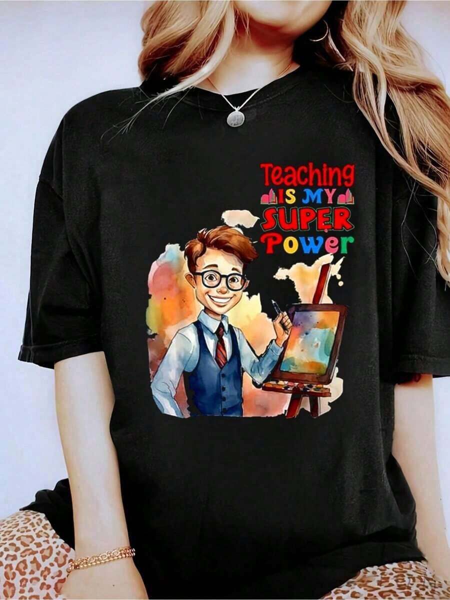 1 Piece Of Women's Clothing, Black Hibiscus Print T-Shirt, Unisex Casual Crew Neck T-Shirt, Lightweight Fabric, Machine Washable, For Spring/Summer/Autumn, Christmas, Valentine's Day, Halloween. 180g 100% Cotton, All Patterns Are Printed. Unisex. - 黑色 4 - 查看 1