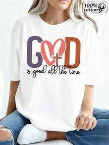 Camiseta blanca casual con estampado religioso que e 'Dios es bueno todo el tiempo. - Blanco - Ver 2