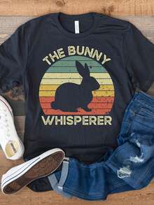 Bunnhirt, Rabbit S1Hirt, Bunny Whisperer, Funny Gift for Bunnover, Pet Bunny Owner Gift, Bunny Mom, Bunny Dad, R Vintage Rabbit T1EE - Negro - Ver 2
