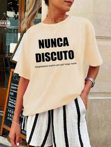 Beautiful Blouses Graphic T-Shirt With Spanish Summer Slogan For Women, Casual And Comfortable Everyday Wear In Black 100% Cotton Casual Blouses For Women - 杏 - 查看 3