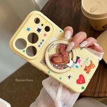 GUCADI Lemon Yellow Magnetic Alkaline Water Heart-Shaped Magnetic Phone Holder Case, Suitable For IPhone 17 Pro Max, Apple 16 Magnetic Holder, 15 Sticker Model, 13 Soft Case, Cute, Creative, Geometric, Cartoon Style, Adorable, Fresh, Niche, Ins Style - Lemon Yellow - View 3