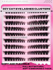10 Rows Lash Clusters Kit Fluffy Cat Eye Lashes Volume Wispy Individual Lashes Dramatic Eyelash Clusters Natural Look DIY Eyelash Extension Natural Long False Eyelashes Thick Curl Tail Elongated Eyelashes Reusable Cluster Lashes At Home,Perfect For Daily Life,Wedding,Party,Travel Lash Clusters Kit - C - View 3