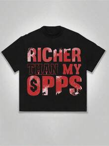 1 Piece Of Women's T-Shirt, "Richer Than My Competitors" (1 Piece), 100% Cotton, Casual Printed T-Shirt, Round Neck, Short Sleeve, Cotton T-Shirt, For Gift, Summer, Unisex, 180g 100% Cotton, All Designs Are Printed. Unisex. - 黑色 - 查看 12
