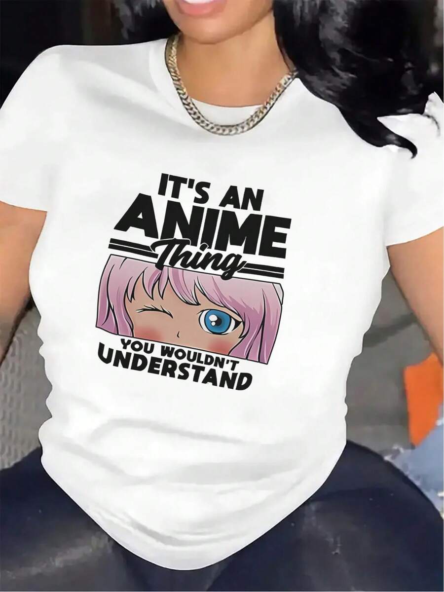 100% Cotton T-Shirt With Anime Print | Comfortable And Durable Fabric, Suitable For Casual Wear At Home, Lightweight And Breathable, A Perfect Gift For Anime Fans Who Enjoy Relaxing At Home, Round Neck, Medium Elasticity Fabric, Casual Everyday Wear. - 白色 - 查看 1