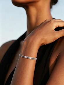 1 pieza Pulsera de cadena de malla ajustable, pulsera de cadena de espiga trenzada chapada, joyería minimalista apilable para mujeres - 1 unidad - Ver 3