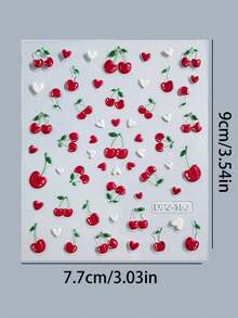 2 piezas Pegatinas de arte de uñas con forma de corazón de cereza, con diseños de cereza, corazón y lazo, minimalistas y frescos, adecuados para reuniones diarias y manicura DIY, libera tu imaginación para crear un adorable arte de uñas de cereza - Multicolor - Ver 12