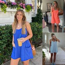 [Free Shiping] UANEO Women's Summer Sleeveless Mini Dress V Neck Spaghetti Straps Athletic Built-In Shorts Sundress - màu nâu - Xem 3