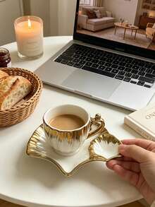 1 Set Of Elegant, Premium-Quality Ceramic Teacups And Coffee Cups In A Seashell Design, Complete With Saucers And A Tea Tray. The Saucers Feature Heat-Resistant Handles And Are Dishwasher-. - Multicolor - View 1
