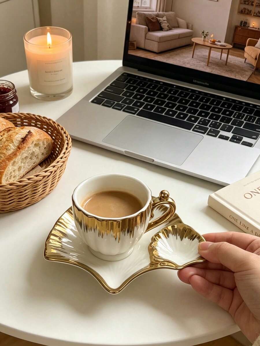 1 Set Of Elegant, Premium-Quality Ceramic Teacups And Coffee Cups In A Seashell Design, Complete With Saucers And A Tea Tray. The Saucers Feature Heat-Resistant Handles And Are Dishwasher-. - Multicolor - View 1
