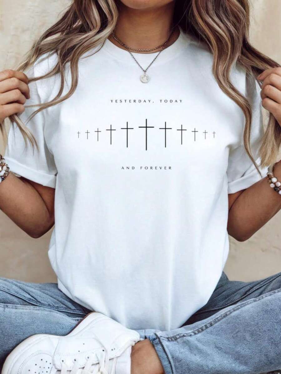 Camiseta Premium Faith Cross: Camiseta unisex con versículo bíblico cristiano, 100% de corte regular, tela elástica, camiseta navideña, regalo de Navidad, regalo para ella o él, ropa para Halloween, Acción de Gracias y uso diario - Lavable a máquina y ecológica. - Blanco - Ver 1