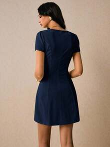 Vestido mini de manga corta con cuello en V y botones, vestido casual de verano elegante de línea A, vestido mini de cuello en V, vestido con botones delanteros, vestido casual de verano, vestido de manga corta, vestido de cuadros rojos de línea A, vestido mini minimalista, vestido rojo, ropa casual de verano para mujer, vestido de ajuste ceñido, atuendos para citas de vacaciones, atuendos para festivales de música de verano, atuendos de oficina para mujer, vestido social, vestidos de picnic para mujer, atuendos de primavera para mujer, vestido de guinga para mujer, ropa de oficina para mujer, atuendos de verano 2026, nuevas llegadas - Azul marino - Ver 3
