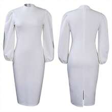 Vestido elegante de oficina otoño invierno 2026 color liso para mujer talla grande - Blanco - Ver 8