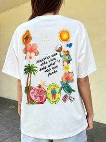 Unisex Loose-Fitting T-Shirt With Puerto Rican Frog And Bunny Print "DtMF" For Women, Ideal For Music Festivals. - 白色 - 查看 3