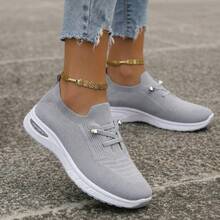 Women's Breathable Knit Slip-On Tennis Shoes - Lightweight, Comfortable Wedge Sneakers For Casual Walking & Daily Wear - 淺灰色 - 查看 5