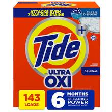 143 Loads, 225 Oz, - Tide + Ultra Oxi Powder Laundry Detergent, Original Scent, Deep Cleaning & Stain Fighting Formula - Powdery - View 1