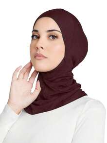 1件装女士内衬帽头巾帽头巾帽Amira Hijab时尚纯色下巴弹性头巾和颈套Rf，假日旅行必备 - 黑色 - 查看 10