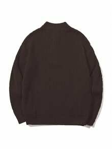 Women's Simple Ribbed Solid Color Casual Korean Textured Commuter Loose Versatile Stand Collar Zipper Half-Placket Pullover Long Sleeve Sweater, Spring/Autumn/Winter - Coffee Brown - View 7
